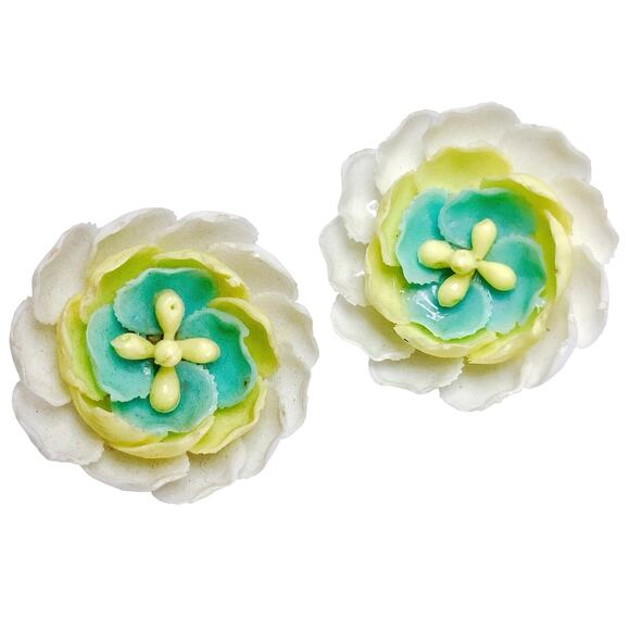 VTG Japan Thermoset Floral Clip On Earrings Mid Century 1950s 1960s Playful - Picture 1 of 11
